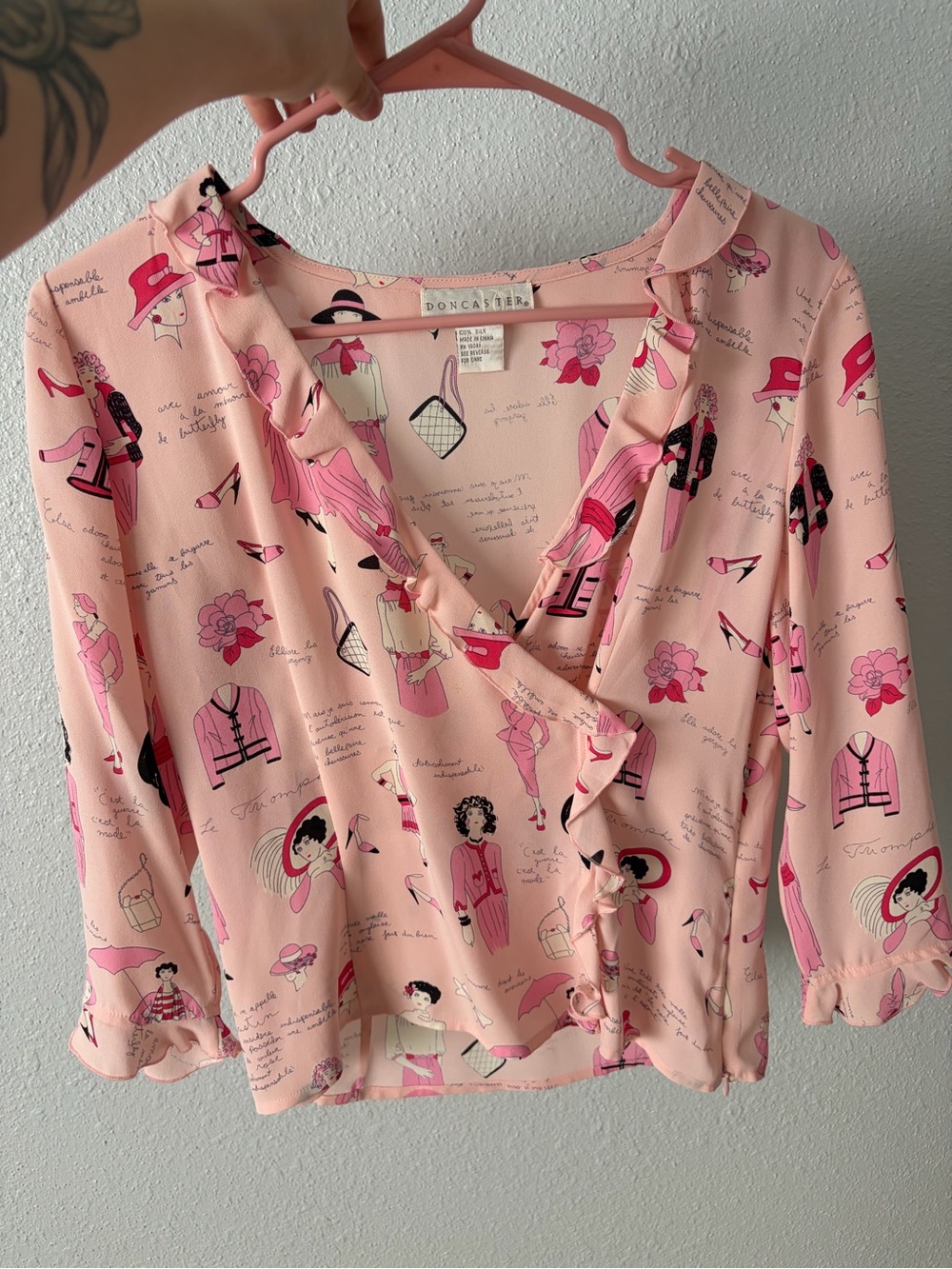 Doncaster Pink Printed Ruffle Blouse